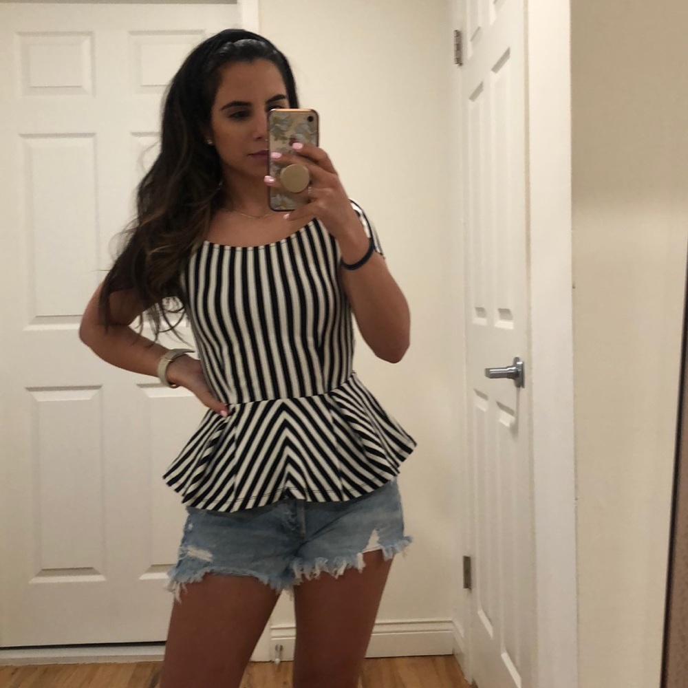 Off the shoulder stripped peplum top